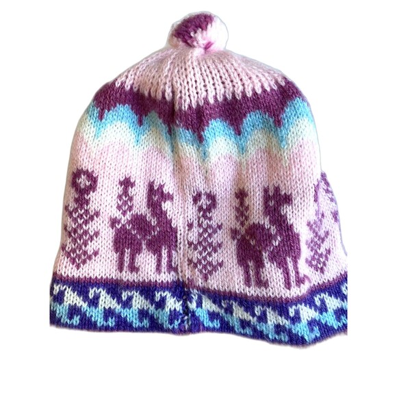 Hand-Knotted Chullo Winter Magenta Pink Reversible Alpaca Wool Blend W/ Earflaps - Picture 8 of 9